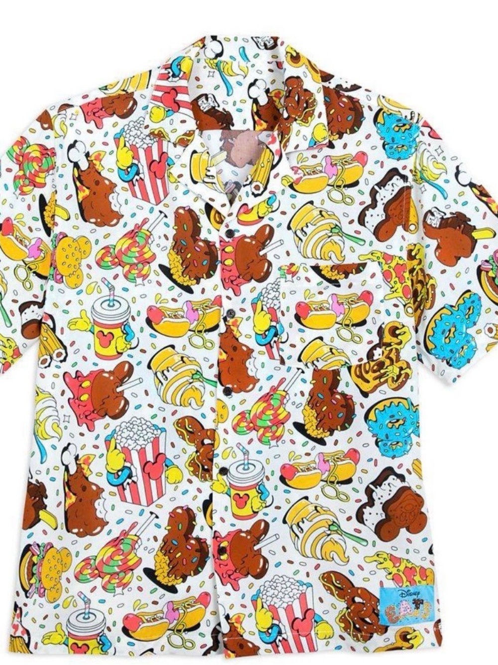 Disney Snack Print White Short Sleeve Shirt with Multicolor Snacks